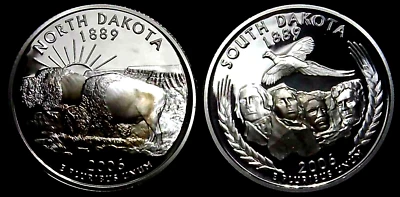 2006-S 25C State Quarter North & South Dakota GDC Prf Silver 2 coins 24att1022-3 - Image 1 of 2