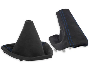 FOR BMW E90 GEAR SHIFT BOOT + HANDBRAKE GAITER COVER ALCANTARA STITCH BLUE - Picture 1 of 5