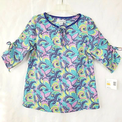 Blusa Top Sag Harbor Mujer S Azul Algodón Manga 3/4 Verano Informal Colorida Nueva con Etiquetas Foto 1 de 4