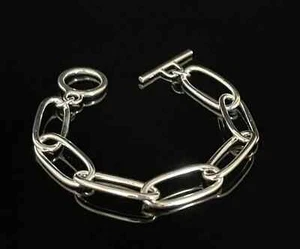 925 Sterling Silver Paper Clip Style Silver Link Bracelet Toggle Clasp - Picture 1 of 4