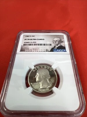 1983 S NGC PF70 ULTRA CAMEO CLAD PROOF WASHINGTON QUARTER 25C PORTRAIT LABEL - Image 1 of 4