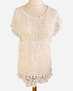 Next Häkeloberteil weiß Damen Gr. Small Baumwollmischung Blumenmuster Kurzarm - Bild 1 von 6