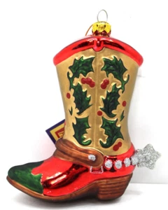 Cowboystiefel Weihnachten Glas Ornament 5,5" - 2002 Figi As-Is Western Motiv - Bild 1 von 10