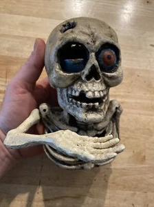 Halloween Skeleton Mechanical Bank Skull Patina Cast Iron Collector SOLID METAL - Picture 1 of 12