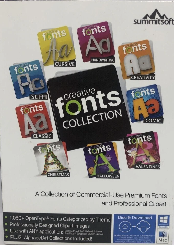 Summitsoft Creative Fonts Collection (PC Windows / Mac), Disc / Download - Image 1 of 1