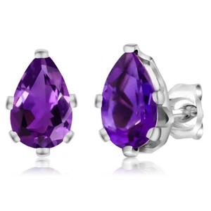 925 Sterling Silver Genuine Natural Amethyst Stud Earrings For Women (2.00 - Picture 1 of 6