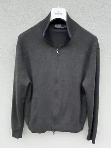 Ralph Lauren Jumper Mens Extra Large Full Zip Grey 100% Merino Wool Logo Sweater - Picture 1 of 14