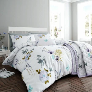 Flora Lilac Cotton Rich Quilt Cover Set - Picture 1 of 6