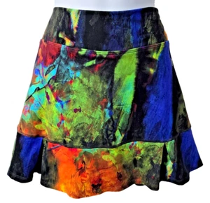 Dona Jo Tennis Pickleball Skirt L Women Skort Neon Watercolor Stretch POCKETS - Picture 1 of 10