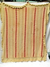Antique Cream Crochet Bedspread Greek Key in Red & Skillful Pattens 68" X 82"