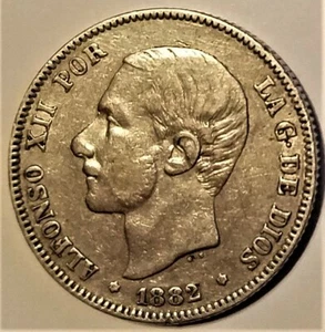 1882(82) MS-M Spain 2 pesetas very fine silver world coin - Alfonso XII - 4 - Picture 1 of 4