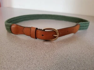 Womans Belt Sz M 28/30 Canvas Leather Olive Green Brass Buckle Rooster Brand - Picture 1 of 6