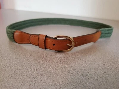 Womans Belt Sz M 28/30 Canvas Leather Olive Green Brass Buckle Rooster Brand - Image 1 of 4
