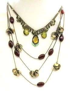 2 NECKLACES- signed ICING & 1928 gemstone, brass, 18"-21" - Picture 1 of 10