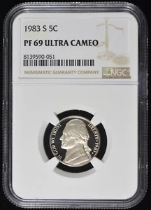 1983-S PR PF 69 Ultra Cameo NGC U.S / United States 5c Jefferson Nickel - Picture 1 of 2