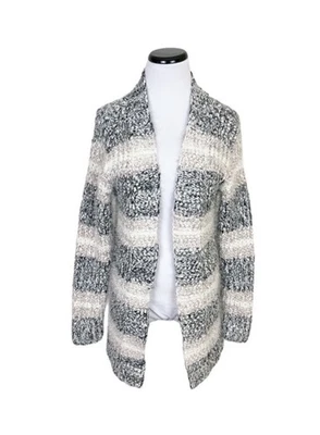 Cárdigan suéter Maurices tejido pestañas a rayas frente abierto negro crema talla pequeña Foto 1 de 4