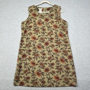 White Stag Dress Womens XL Tan Floral Linen Rayon Blend Sleeveless Beaded Boho - Picture 1 of 11