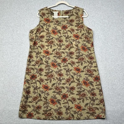 White Stag Dress Womens XL Tan Floral Linen Rayon Blend Sleeveless Beaded Boho - Image 1 of 4