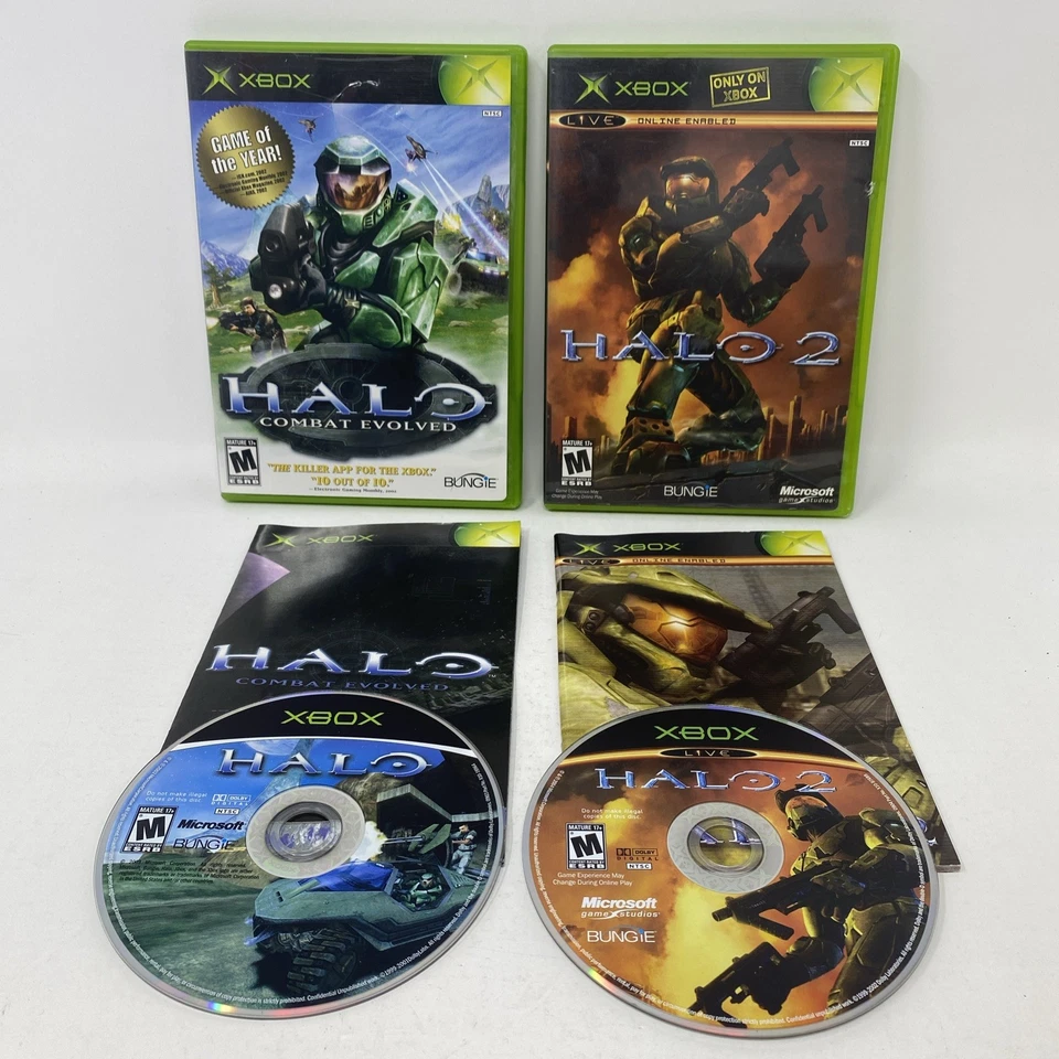 Halo 1 Combat Evolved и Halo 2 оригинальный Xbox Xbox 360 совместимый полный комплект как новый в коробке - Изображение 1 из 1
