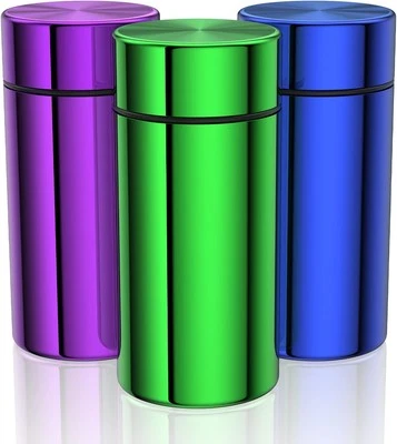 Tarro de almacenamiento de aluminio portátil paquete de 3, hermético a prueba de olores púrpura + verde + azul  Foto 1 de 4