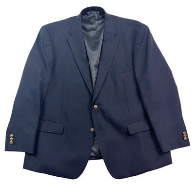 Stafford 52R navy blue blazer jacket sport suit coat Hopsack gold buttons - Image 1 of 4