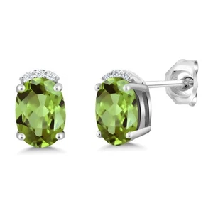 925 Sterling Silver Peridot and White Lab Grown Diamond Earrings For Women - Picture 1 of 4