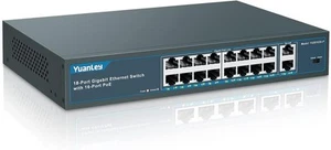 YuanLey 18 Port Gigabit 16 PoE+ Netzwerk Switch 250W VLAN-Isolierung Schwarz - Afbeelding 1 van 1