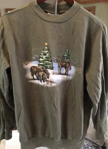 Vintage Christmas Sweatshirt- Horses Long Sleeve Holiday Ugly Shirt  Xmas M - Picture 1 of 6