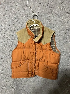 Chaleco acolchado vintage con detalles de pana para hombre mediano naranja a cuadros en el interior Foto 1 de 4