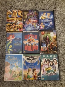 Lot of 9 Walt Disney Animated DVDs Girls Lot Cinderella Tinker Bell - Picture 1 of 5
