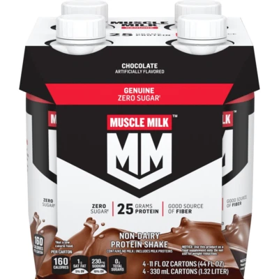 Batido de proteínas genuinas Muscle Milk, chocolate, cartón de 11 fl oz, paquete de 4 Foto 1 de 4