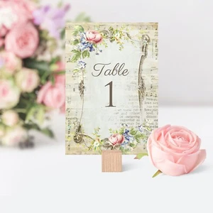 Vintage Style Wedding Table Numbers Names Cards - Shabby Chic Flower Frame - Picture 1 of 6