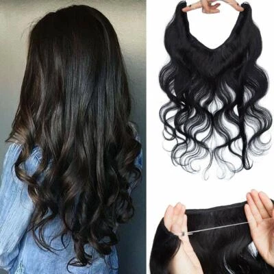 16"-26" Invisible Wire In Human Hair Extensions Loop Line Wavy Hair Easy To Wear - Image 1 of 4