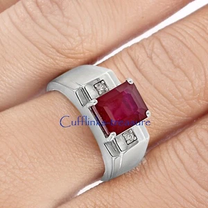 Anello da uomo in argento sterling 925 con pietra preziosa rubino riscaldato #19 - Foto 1 di 6