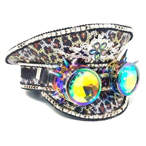 Steampunk RAVE Captain Style Luxury Women Girl Rhinestone Sequin Top Hat - Picture 1 of 29