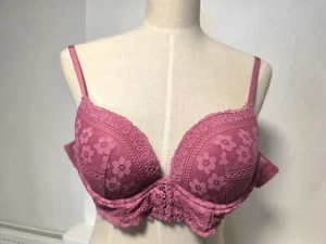 New Look Bra 32C Padded Push-up Underwire Pink Lacy Embroidered Design - Picture 1 of 5