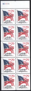 Scott #2594a Pledge Allegiance Stamp Booklet Pane of 10 Stamps - MNH LGG - Picture 1 of 2