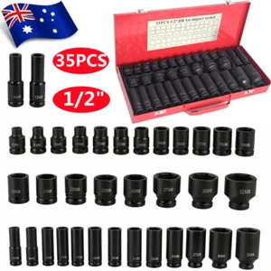 10/35pcs Metric 1/2" Drive Deep Impact Sockets 8-32MM Garage Workshop Tools Set - Picture 1 of 14