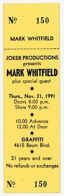 Mark Whitfield Concert Ticket Graffiti Showcase Pittsburgh, PA 1991 - Image 1 of 2