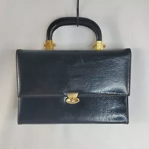 VTG Auth. 1960's MARCHIONESS Navy Leather Satchel Handbag - Picture 1 of 11