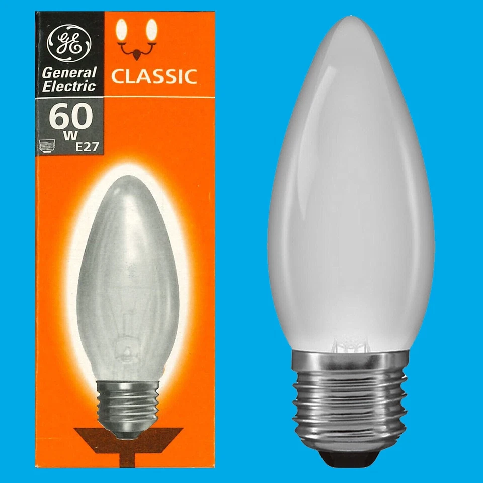 8x 60W GE Incandescent Filament Frosted Candle Dimmable Light Bulb Lamps E27 ES - Image 1 of 1