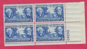 US SCOTT 982 WASHINGTON AND LEE UNIVERSITY LEXINGTON VA 3¢ PLATE BLK MNH 1949 - Picture 1 of 2