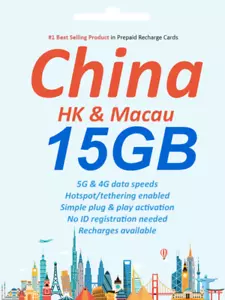 China Travel - 15 Days Prepaid Travel data SIM card 15GB Data incl. HK Macau - Picture 1 of 2