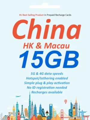 China Travel - 15 Days Prepaid Travel data SIM card 15GB Data incl. HK Macau - Image 1 of 2
