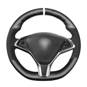 Black Suede PU Carbon Fiber Car Steering Wheel Cover for Tesla Model S / Model X - Picture 1 of 8