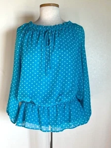 Camisa Top Blusy Ann Taylor Forrada Turquesa con Puntos Blancos Chifón Crepe Talla L - Imagen 1 de 3