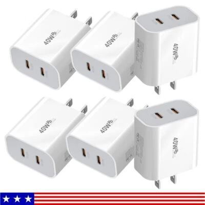 Lote de carregador de parede adaptador duplo tipo C bloco de carregamento rápido 40W PD4.0 carregador USB C - Imagem 1 de 4