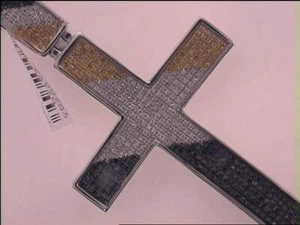 10k White Gold Mens Round Black Treated Diamond Cross Pendant 1.00 ctw 57154 - Picture 1 of 1