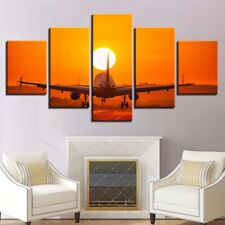 Sunset Airplane Landing Modern Canvas Prints Painting Wall Art Home Decor 5PCS