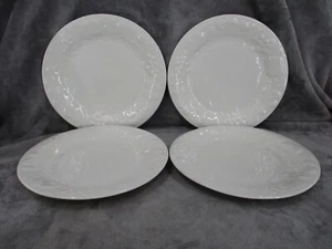 Gibson Housewares Dinner Plate Set Flourish White Embossed 10" Diameter 4 Piece - Picture 1 of 13